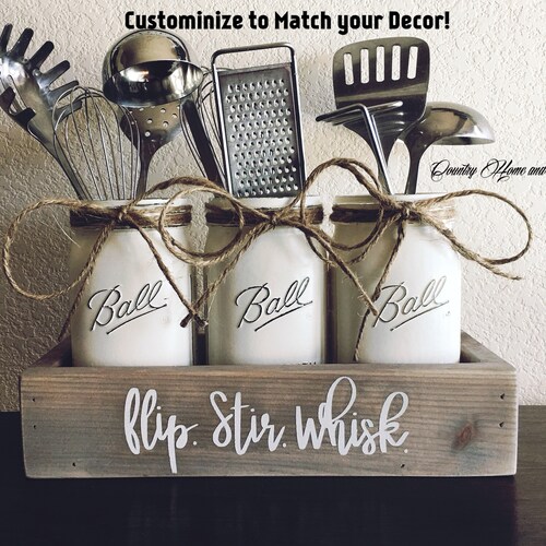 Flip, Stir, Whisk, Kitchen Decor, Utensils Holder, Mason Jar Utensils Holder, Mason Jar Utensils Caddy, Mason Jar Kitchen Decor, Farmhouse