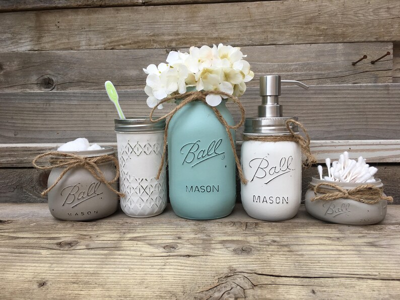 Mason Jar Bathroom Set Farmhouse Bathroom Set Custom Etsy