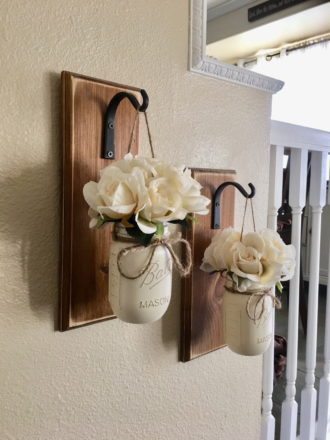 Set of Two Mason Jar Sconces With Greeney Farmhouse Decor Rustic