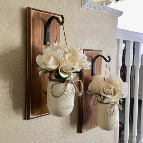 Mason Jar Wall Sconce Set Farmhouse Decor Country Decor Rustic Etsy