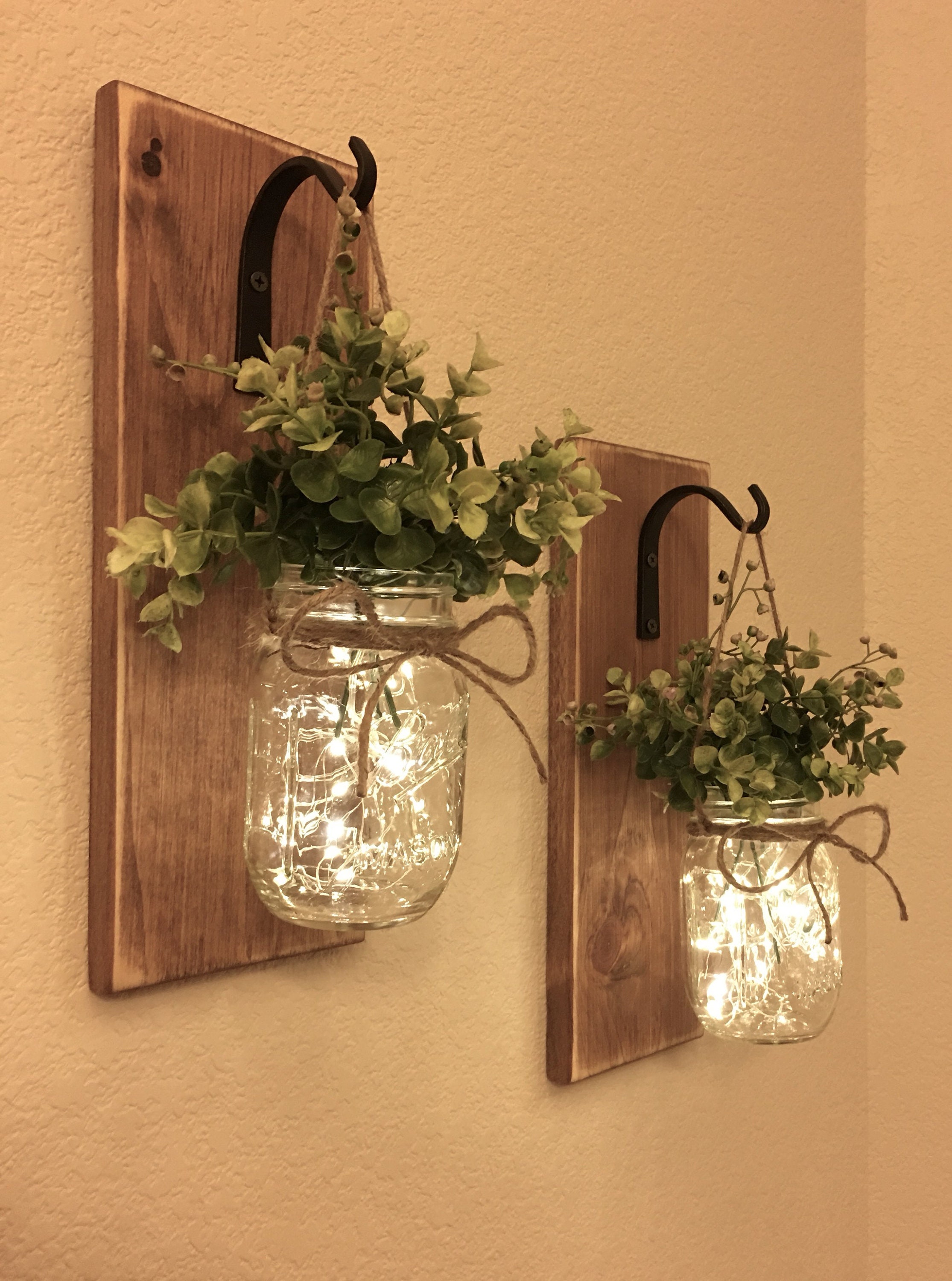 Rustic Mason Jar Sconce With Lights,mason Jar Decor,mason Jar Wall
