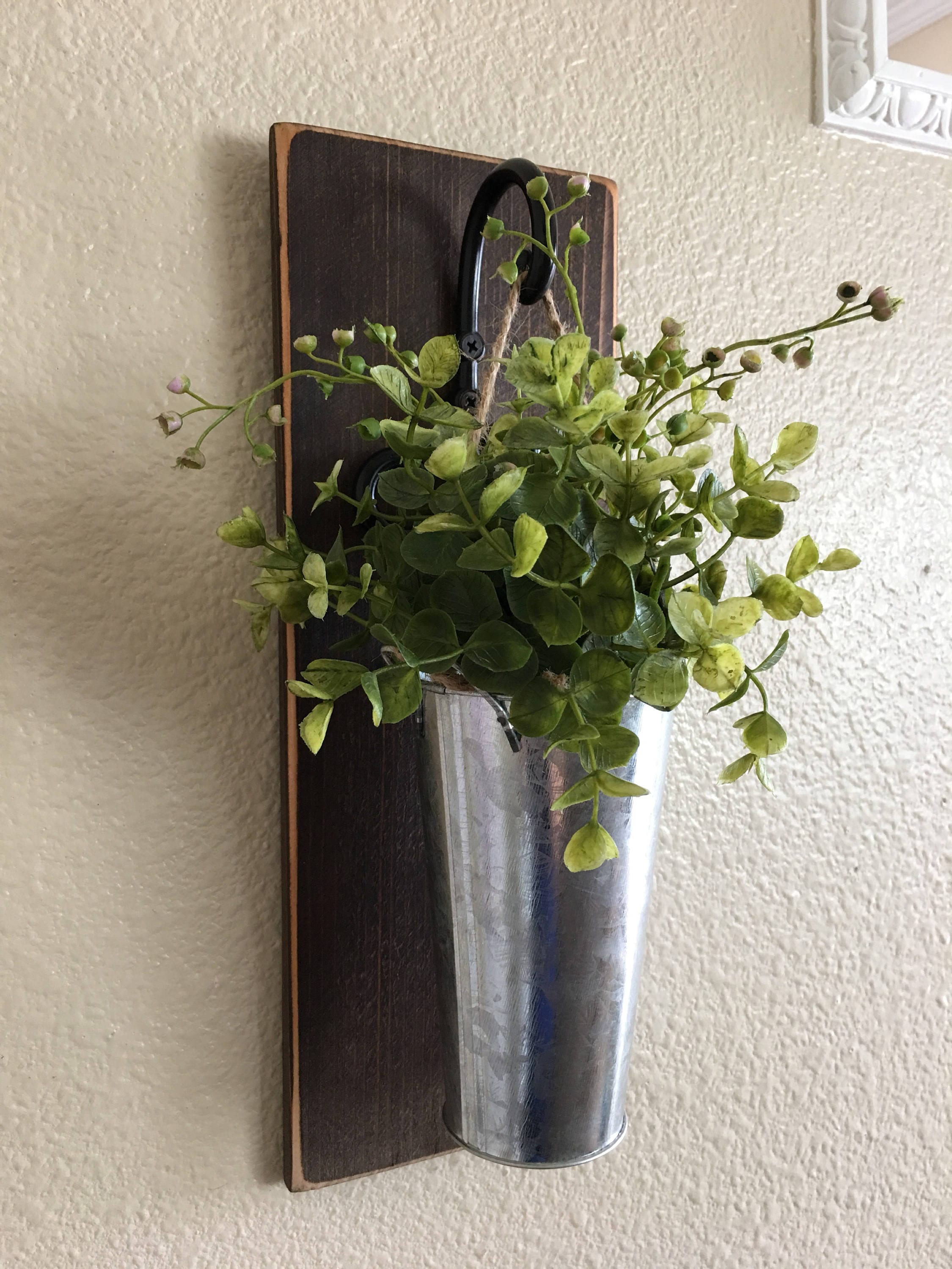 hanging wall greenery on Galvanized Metal Hanging Planter With Greenery Or Flowers Etsy