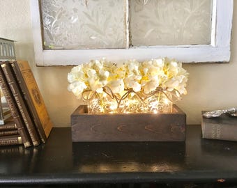 Table Decor, Mantle Decor, Rustic Decor, Mason Jar Centerpiece Box, Coffee Table Centerpiece, Lighted Mason Jars, Mason Jar Decor, Home Deco