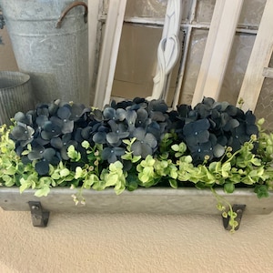 Farmhouse Floral Arrangement, Galvanized Planter Tray with Flowers and Greenery, Living Room Decor, TV console Centerpiece, Entryway Decor