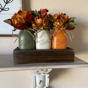 Fall Table Centerpiece,Fall Decor,Seasonal,Thanksgiving Table Decor,Mantle Decor,Rustic Planter With Jars,Mason Jar Centerpiece box,Country image 5