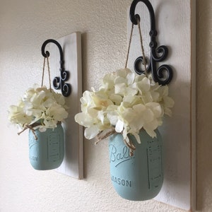 Set of 2 Mason Jar Sconces, Mason Jar Wall Decor, Country Decor, Hanging Mason Jar Sconce, Mason Jar Decor, Wall Sconce, Farmhouse Decor image 6