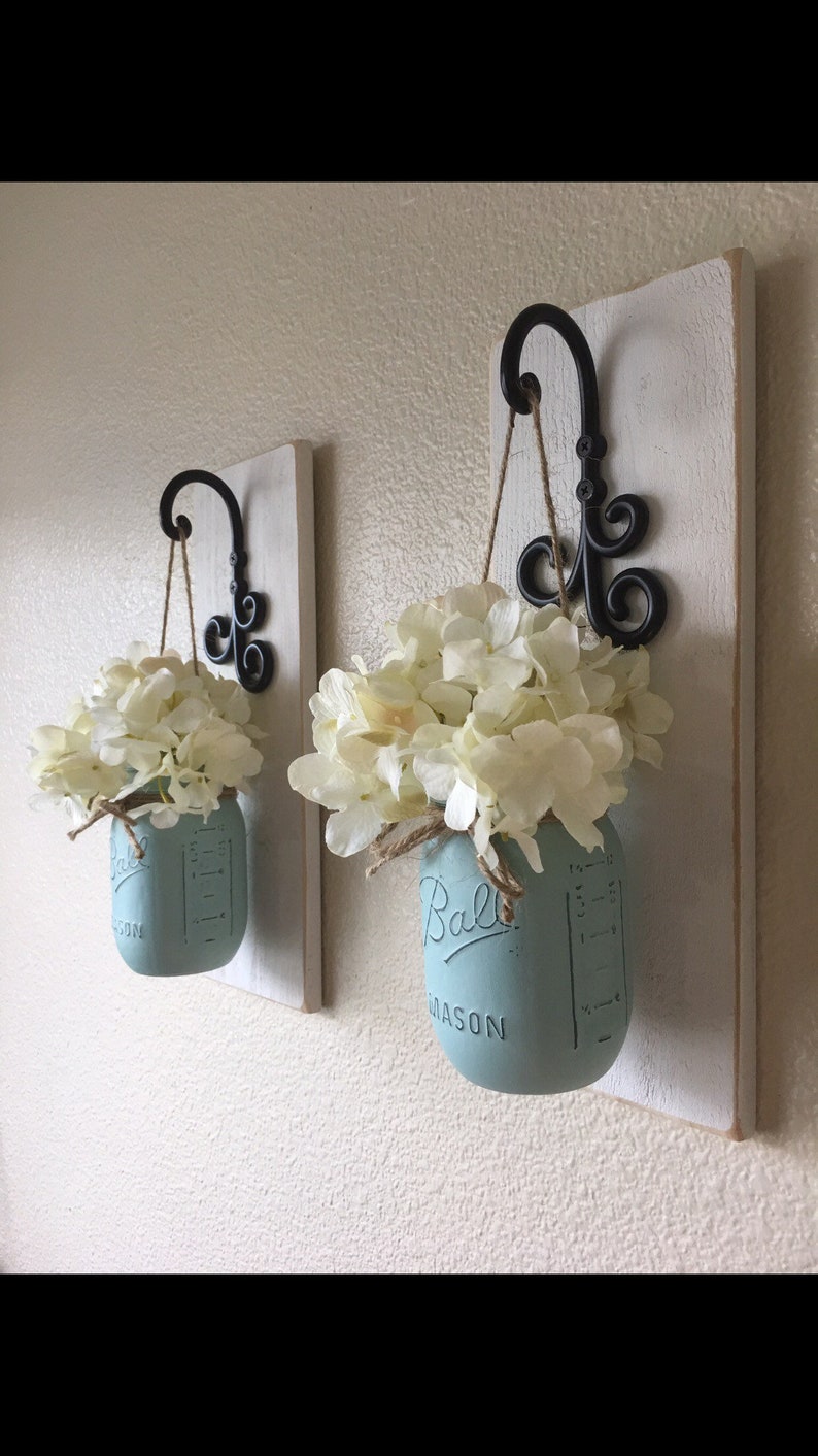 Set of 2 Mason Jar Sconces, Mason Jar Wall Decor, Country Decor, Hanging Mason Jar Sconce, Mason Jar Decor, Wall Sconce, Farmhouse Decor image 6