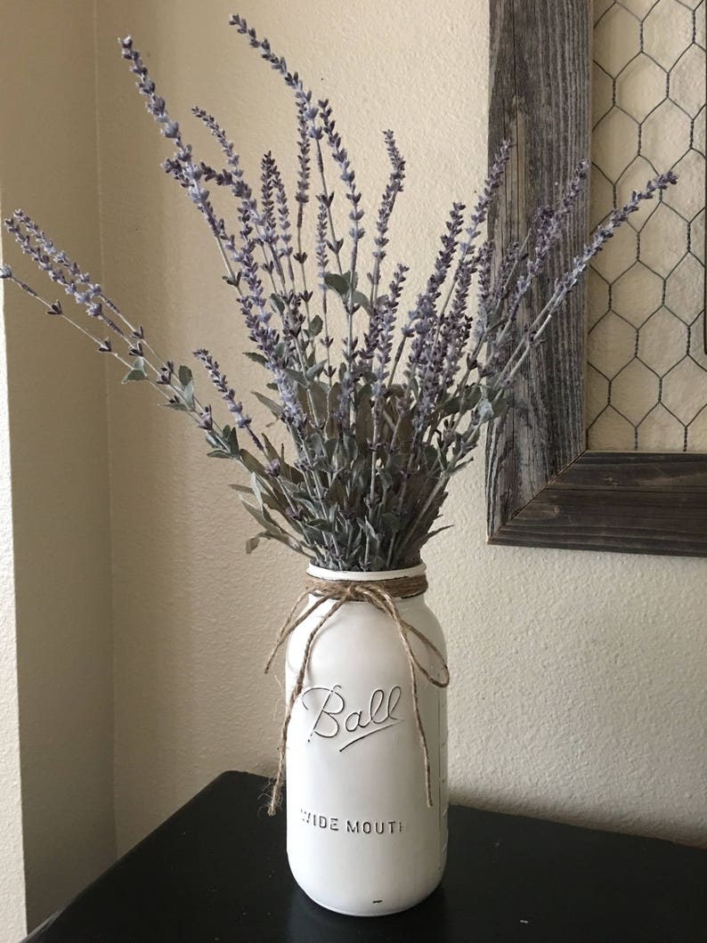 Half Gallon Mason Jar with Greenery, Lavander or Cotton Stems, Farmhouse Kitchen Decor, Rustic Entry Way Accent, Faemhouse Entryway Decor, image 3