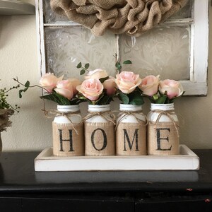 Country Home Decor, Mason Jars With Burlap, Painted Mason Jars, Mason Jars With Flowers,Southern Home Decor, Rustic Decor, Living Room Decor image 2