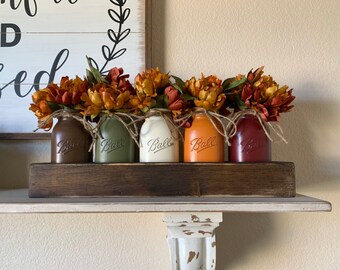 Rustic Fall Dining Room Table Centerpieces, Fall Kitchen Decor, Thanksgiving Centerpiece, Fall Mason Jar Centerpiece, Fall Table Decorations