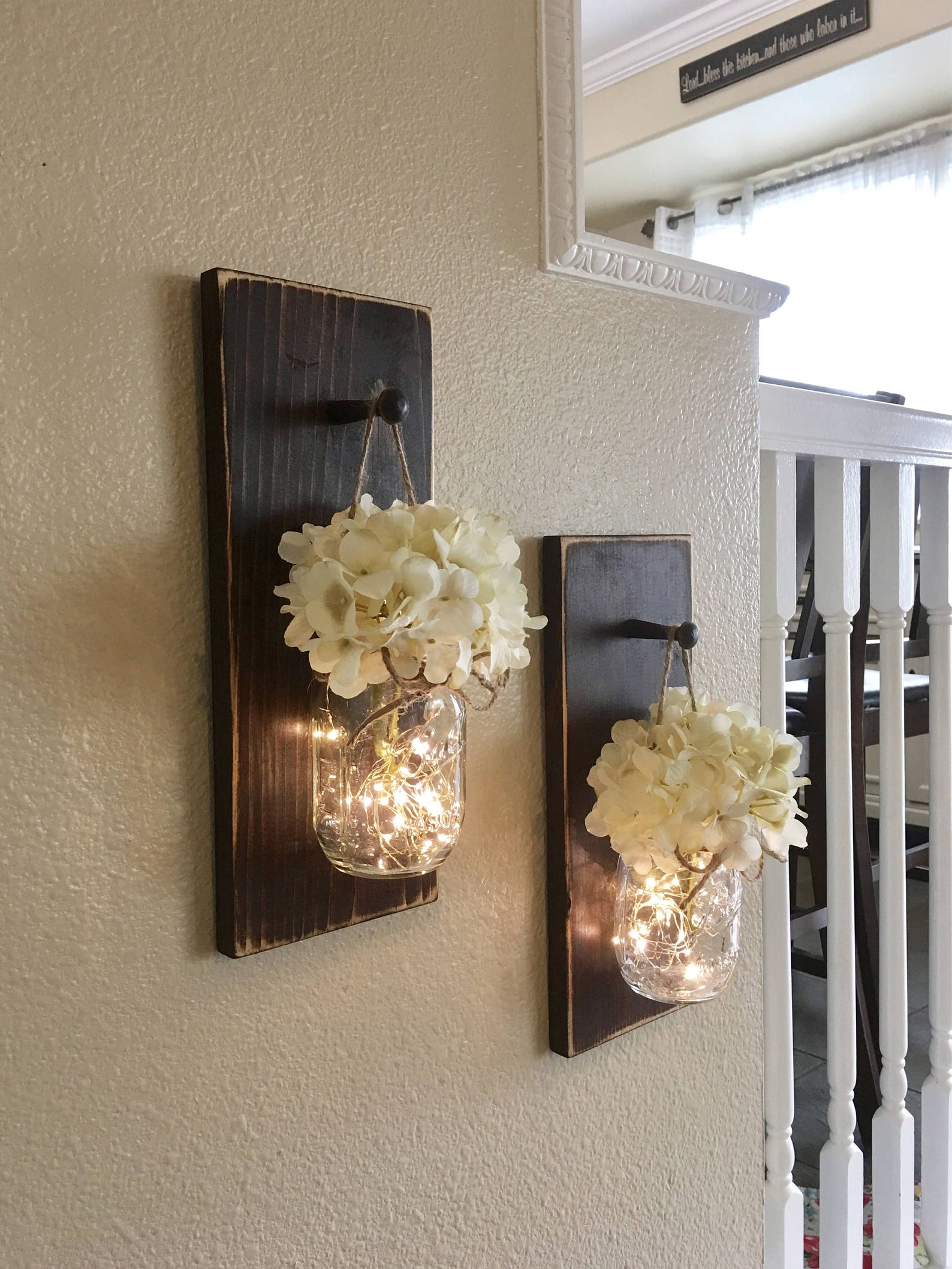 Barnwood Home Decor Mason Jar Sconces Mason Jar Decor Etsy