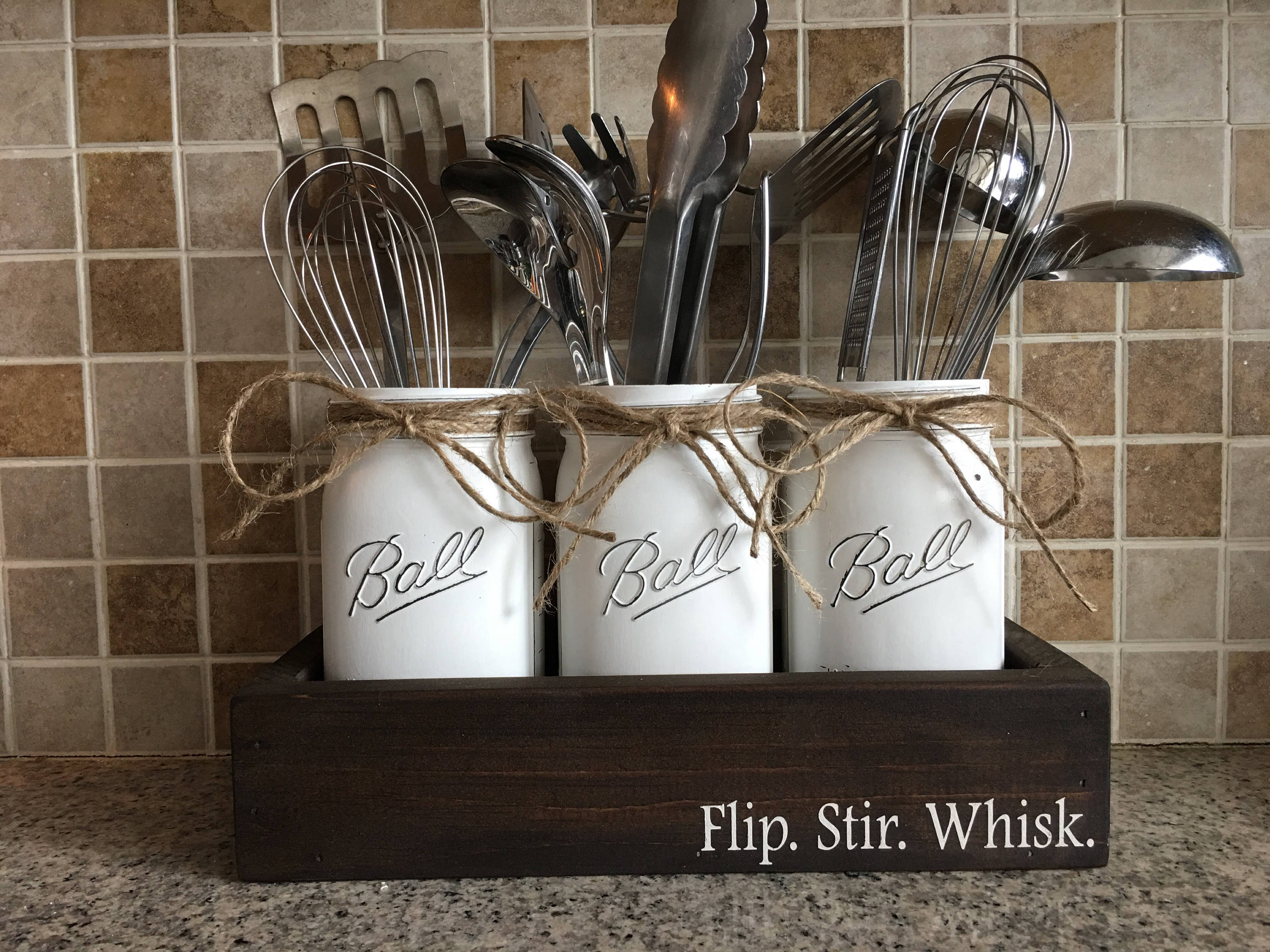 Flip Stir Whisk Kitchen Decor Utensils Holder Mason Jar Etsy