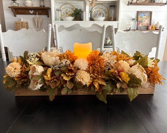 Fall Table Centerpiece | Mums Peony Sunflower| Thanksgiving Table Centerpiece | Farmhouse Fall Floral Arrangement | Candle or Pumpkin