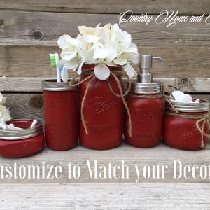 Country Farmhouse Bathroom Decor Mason Jar Bathroom Set Rustic Bathroom Decor Country Chic Bathroom Decorations Beach Housewarming Rustic image 4