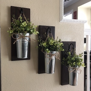 Rustic Wall Decor, Home Decor, Farmhouse Hanging Planter Galvanized Metal Planters with Greenery, Entryway or Bedroom Decorations, Wall Tin image 6