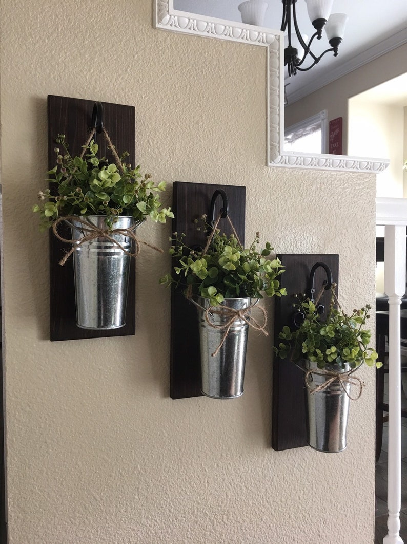 Rustic Wall Decor, Home Decor, Farmhouse Hanging Planter Galvanized Metal Planters with Greenery, Entryway or Bedroom Decorations, Wall Tin image 6