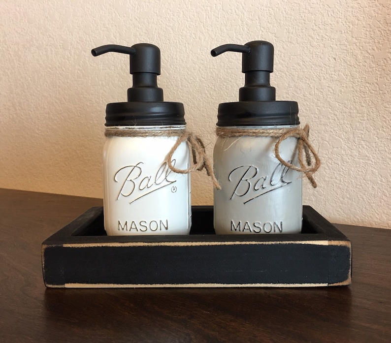 Soap and Lotion Dispenser Set, Rustic Kitchen Bronze, Farmhouse Mason Jar Kitchen Decor, Mason Jar Soap Dispenser, Dish soap and Lotion image 2