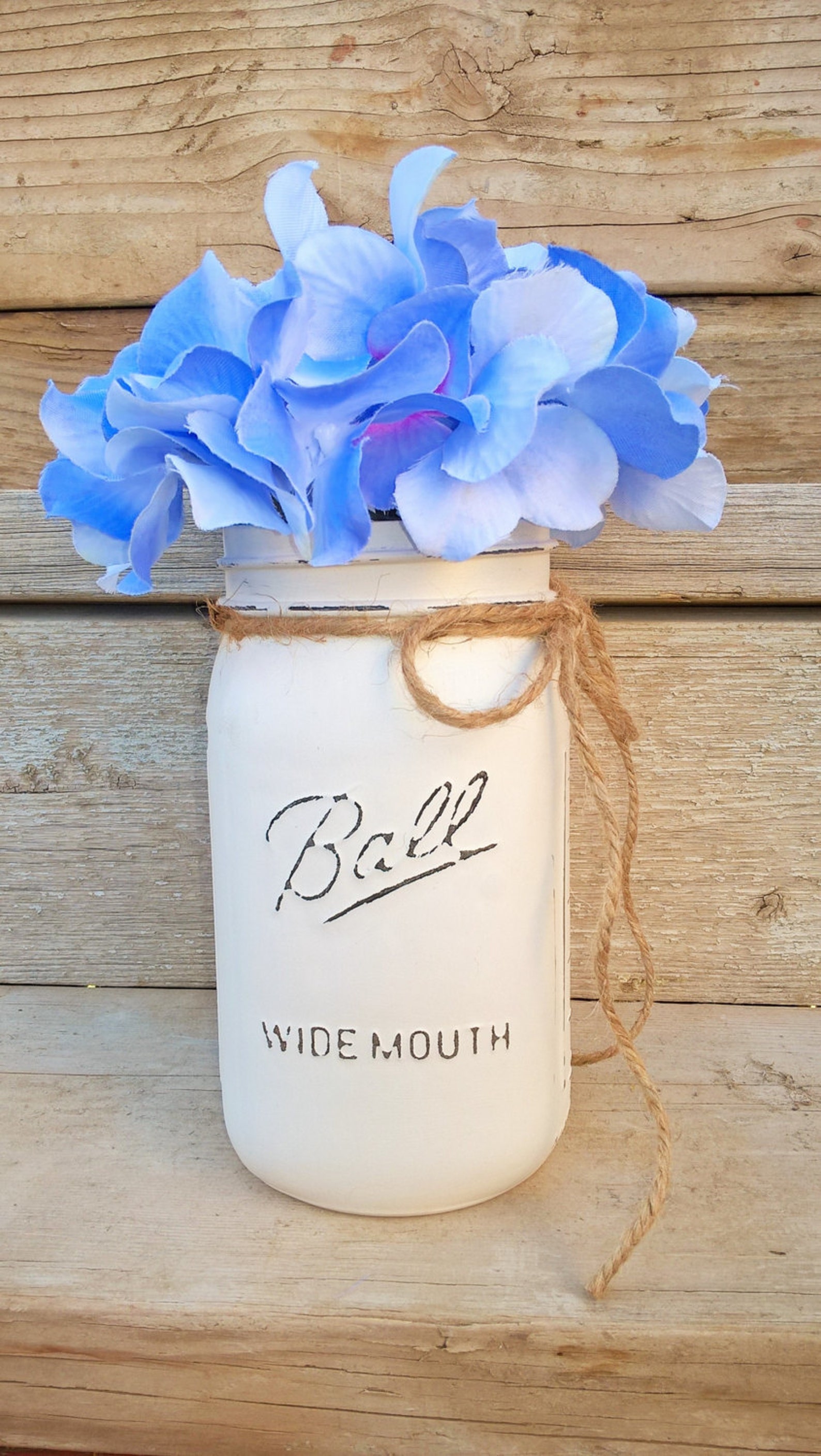 Painted Mason Jars With Flowers Ball Mason Jar White Shelf Etsy