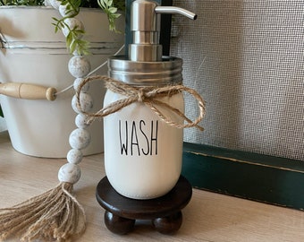 Farmhouse Bathroom or Powder Room Painted Mason Jar Soap Dispenser with Wash Your Hands, Wash Your Hands Bathroom Sign on Jar