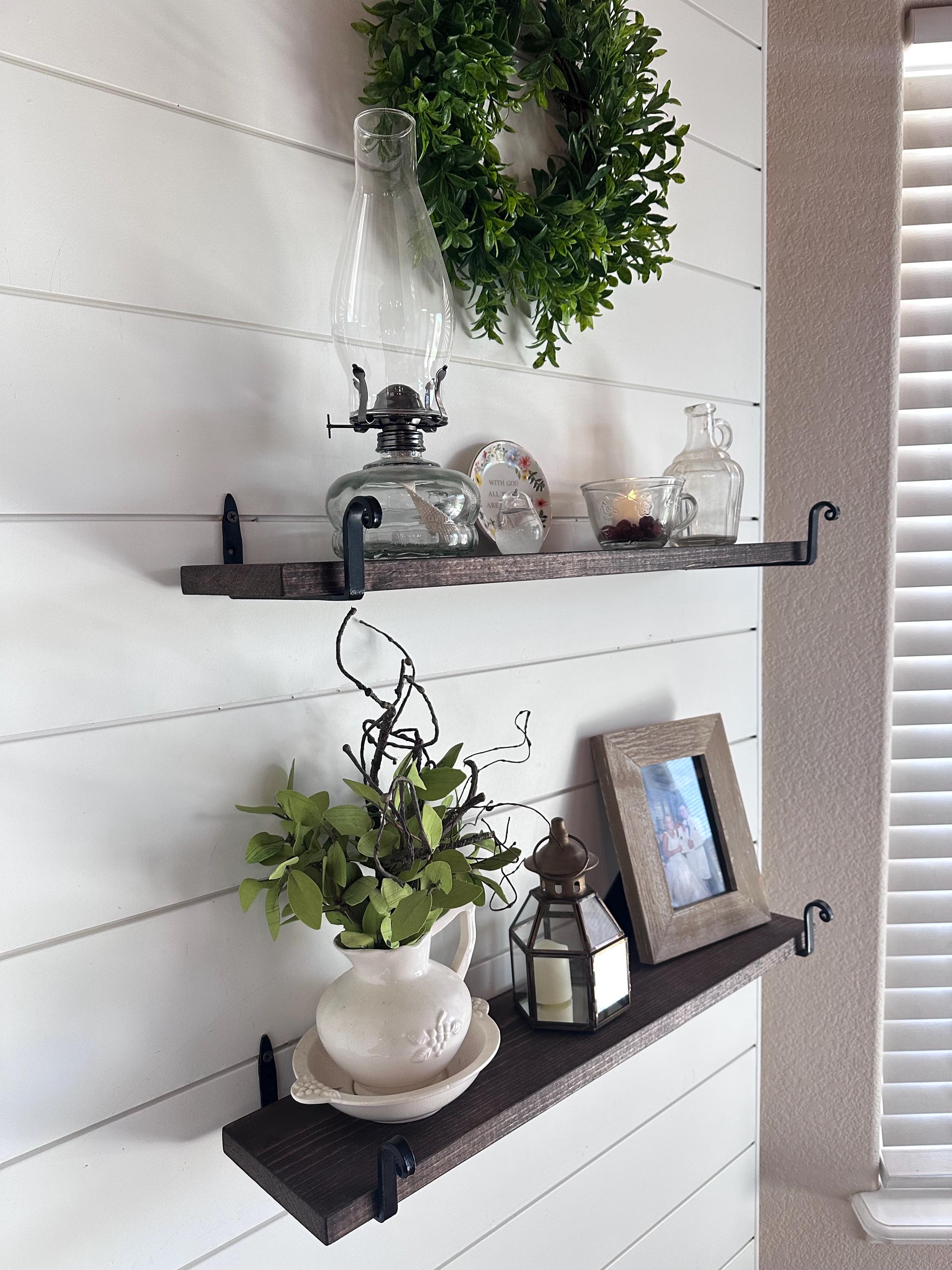Wood Shelf With Iron Brackets, Shelf for Wall Decor, Rustic