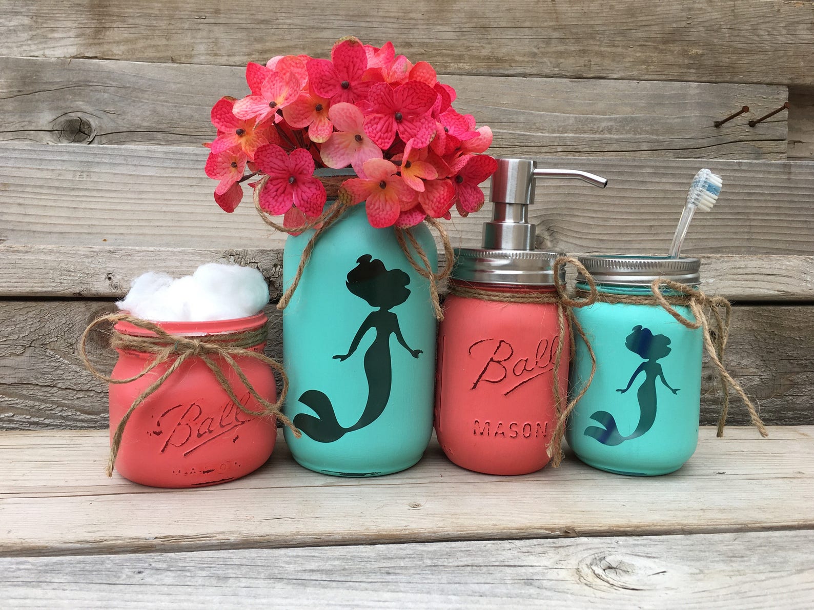 Mermaid Bathroom Decor Mermaid Decor Mermaid Painted Mason Etsy