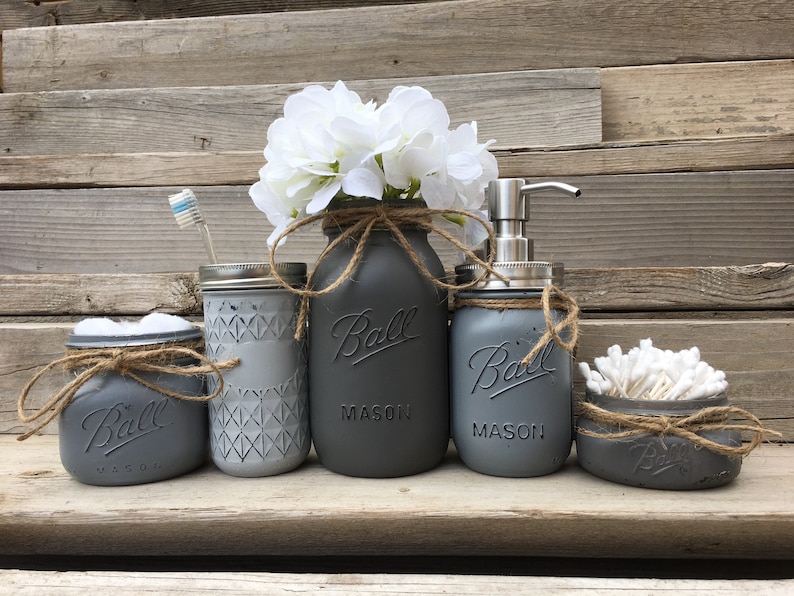 mason jar bathroom set-rustic bathroom decor-country bathroom | etsy