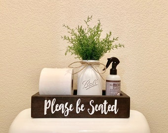 Please be Seated, Toilet Tray, Gift, Bathroom Decor, Bathroom Humor, Wood Tray, Sign, Toilet Tank Tray, Housewarming, Rustic Bathroom Decor