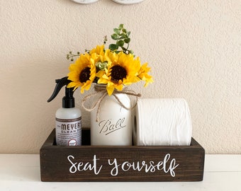 Seat Yourself, Toilet Tray, Gift, Bathroom Decor, Bathroom Humor, Wood Tray, Sign, Toilet Tank Tray, Housewarming, Rustic Bathroom Decor