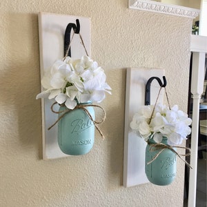 Set of 2 Mason Jar Sconces, Mason Jar Wall Decor, Country Decor, Hanging Mason Jar Sconce, Mason Jar Decor, Wall Sconce, Farmhouse Decor image 5