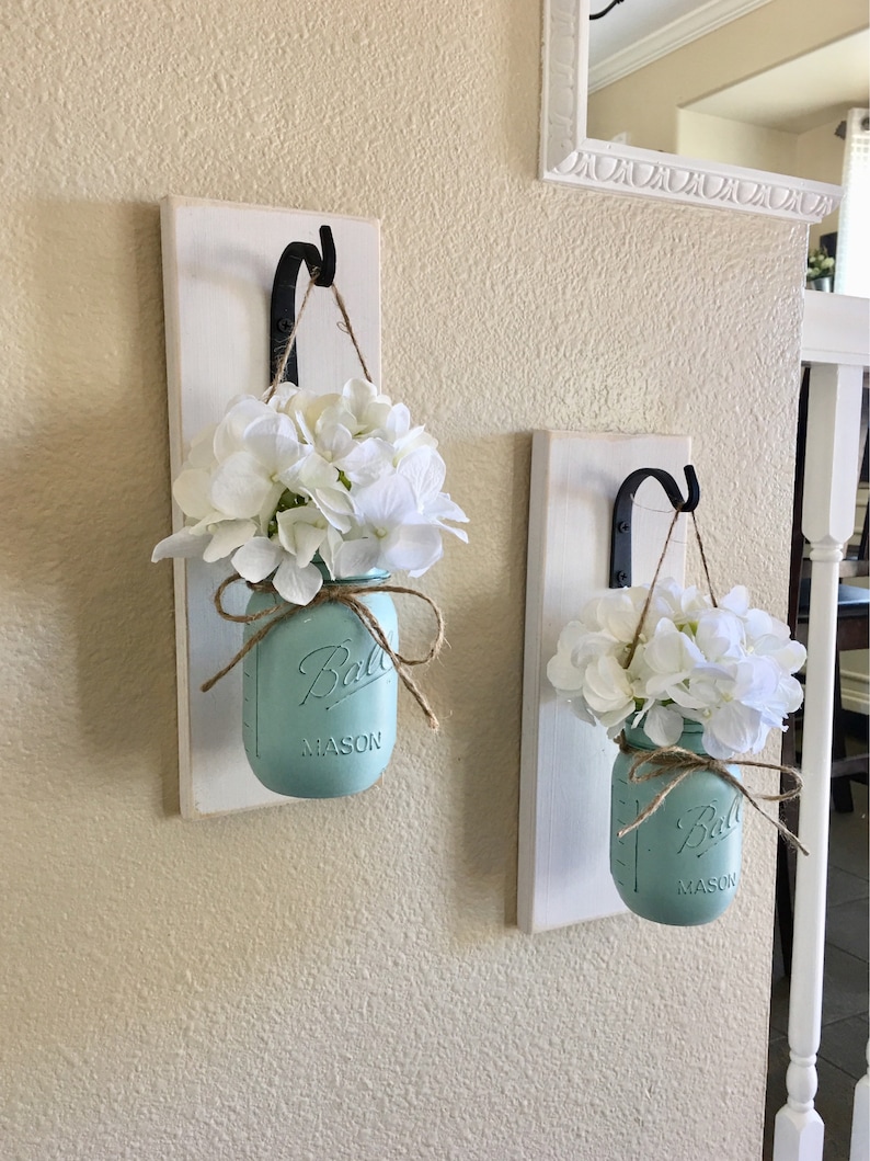 Set of 2 Mason Jar Sconces, Mason Jar Wall Decor, Country Decor, Hanging Mason Jar Sconce, Mason Jar Decor, Wall Sconce, Farmhouse Decor image 5