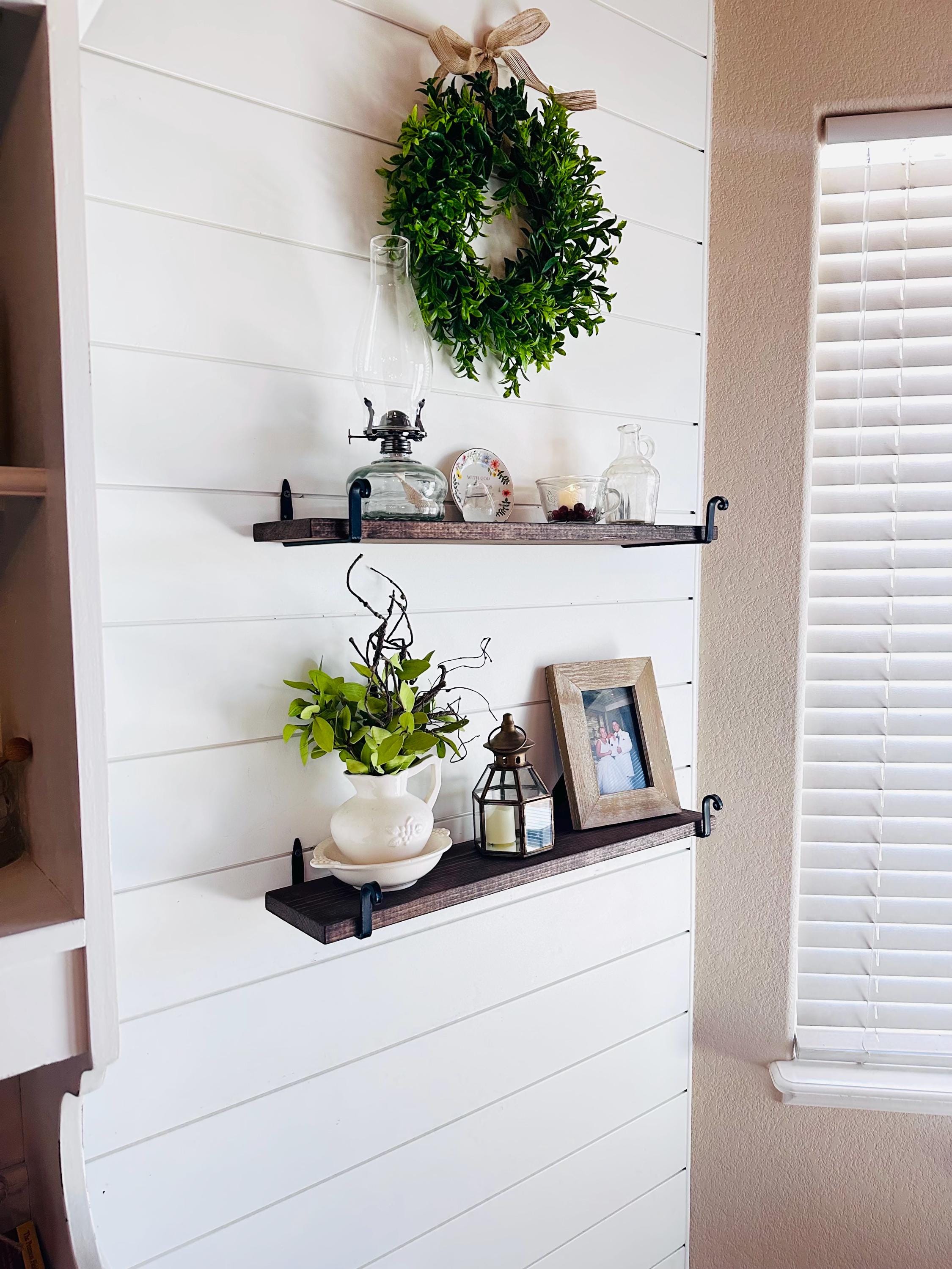 Wood Shelf With Iron Brackets, Shelf for Wall Decor, Rustic