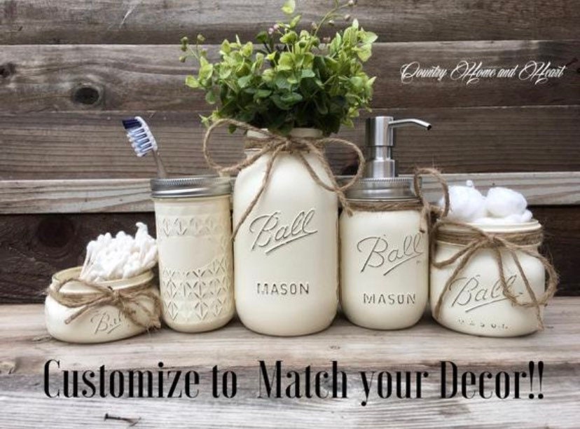 Mason Jar Bathroom Setbathroom Decorhousewarming Etsy