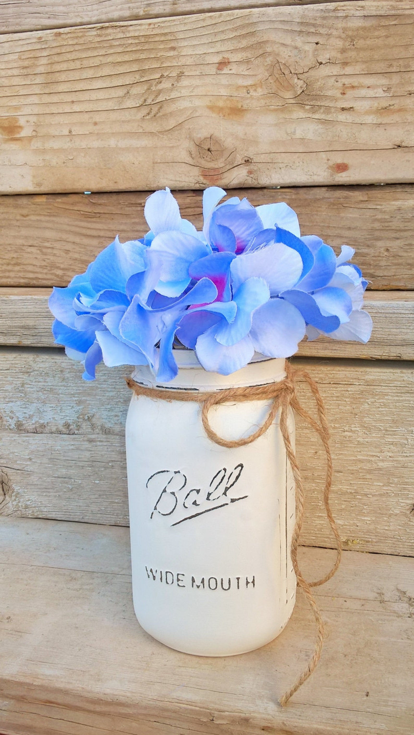 Painted Mason Jars With Flowers Ball Mason Jar White Shelf Etsy