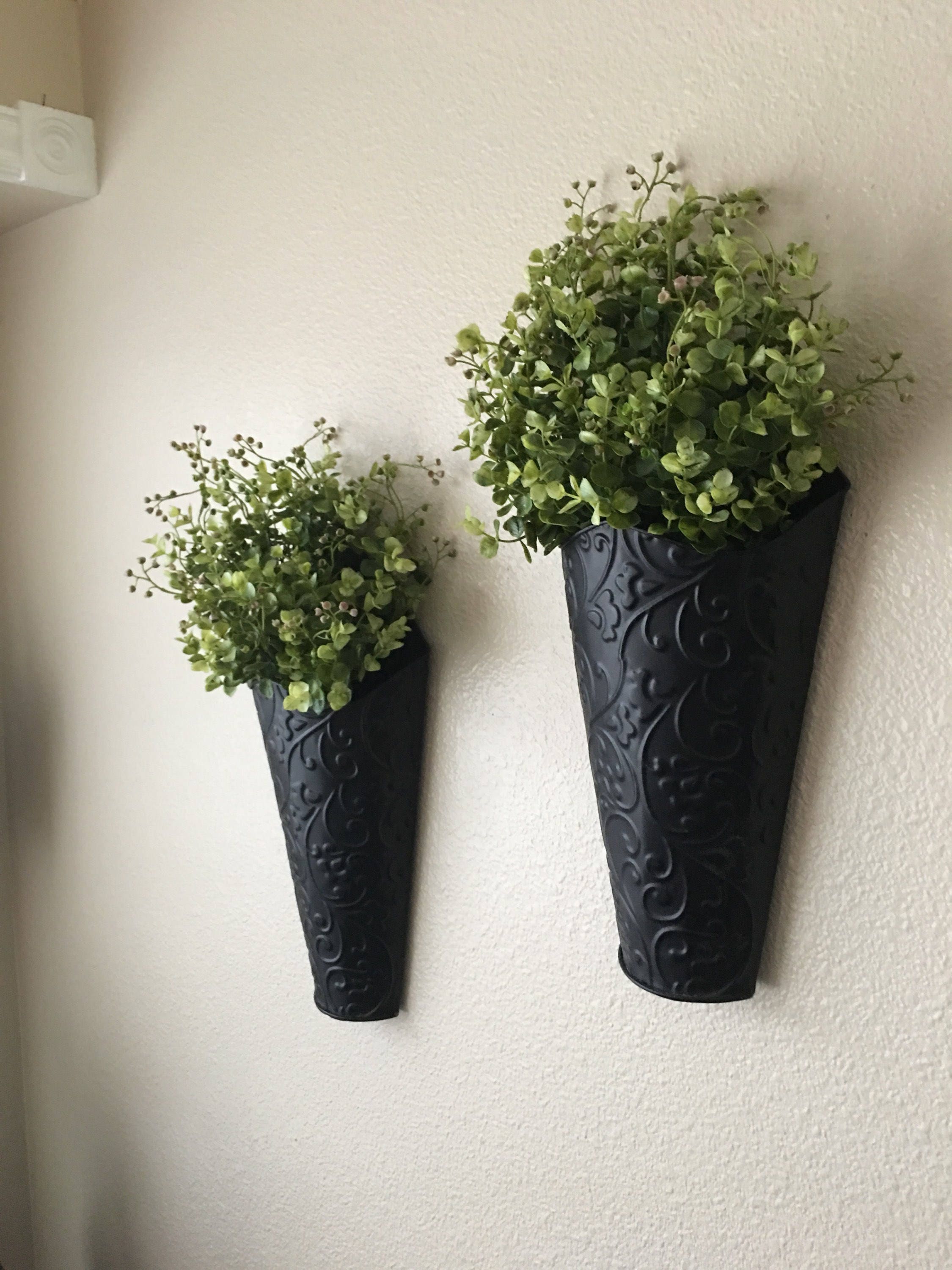 Black Wall Planters With Greenery or Cotton Stems Modern Etsy