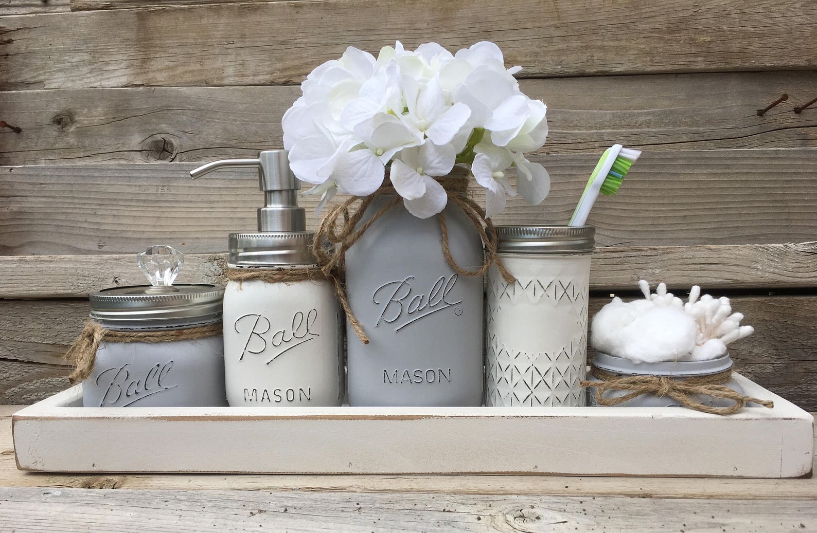 Gray Bathroom Decor Gray Bathroom Set Gray Mason Jar - Etsy