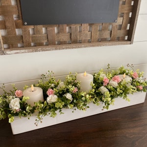 Farmhouse Candle Floral Arrangements Planter Box With Greenery Rustic