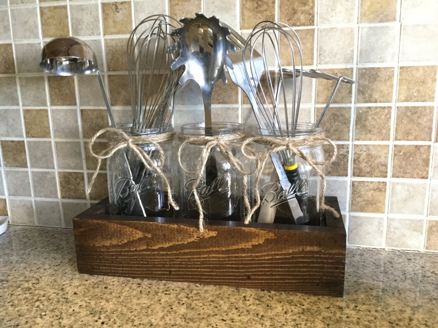 Rustic Kitchen Decor Utensils Holder Mason Jar Utensils Etsy