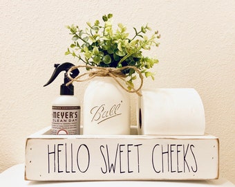 Hello Sweet Cheeks, Wood Toilet Box, Toilet Tray, Bathroom Toilet Tray, Bathroom Decor, Bathroom Humor, Nice Butt Tray, Sign, Toilet Tank