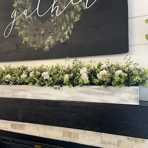 Rustic Planter Box Centerpiece with Greenery, Farmhouse Table Centerpiece, Floral Arrangements with Greenery, Mantle Decor
