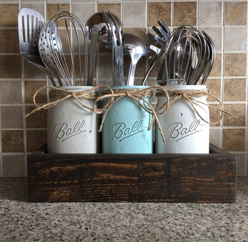 Flip Stir Whisk Kitchen Decor Utensils Holder Mason Jar Etsy