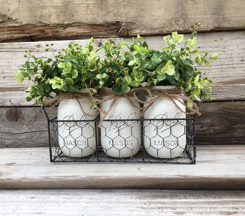 Chicken Wire Tray with Jars, Farmhouse Table Decor, Rustic Decor, Mason Jar Decor, Chicken Wire Basket, Coffee Table Decor, Farmhouse Decor image 1