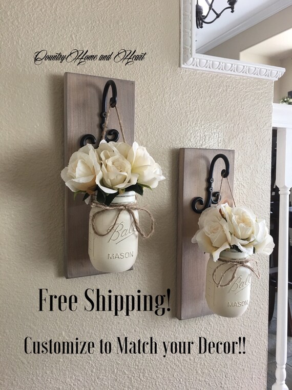 Hanging Jar Sconces Rustic Wall Decor Mason Jar Wall Decor Etsy