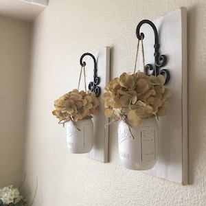 Set of 2 Hanging Mason Jar Sconces, Mason Jar Wall Decor, Wall Sconce, Farmhouse Decor, Wall Decor, Rustic Wall Decor, Home Decor, Country