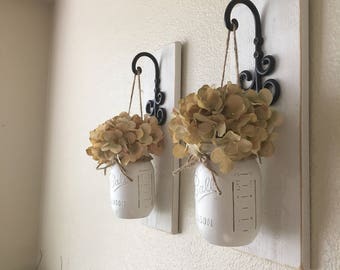 Set of 2 Hanging Mason Jar Sconces, Mason Jar Wall Decor, Wall Sconce, Farmhouse Decor, Wall Decor, Rustic Wall Decor, Home Decor, Country