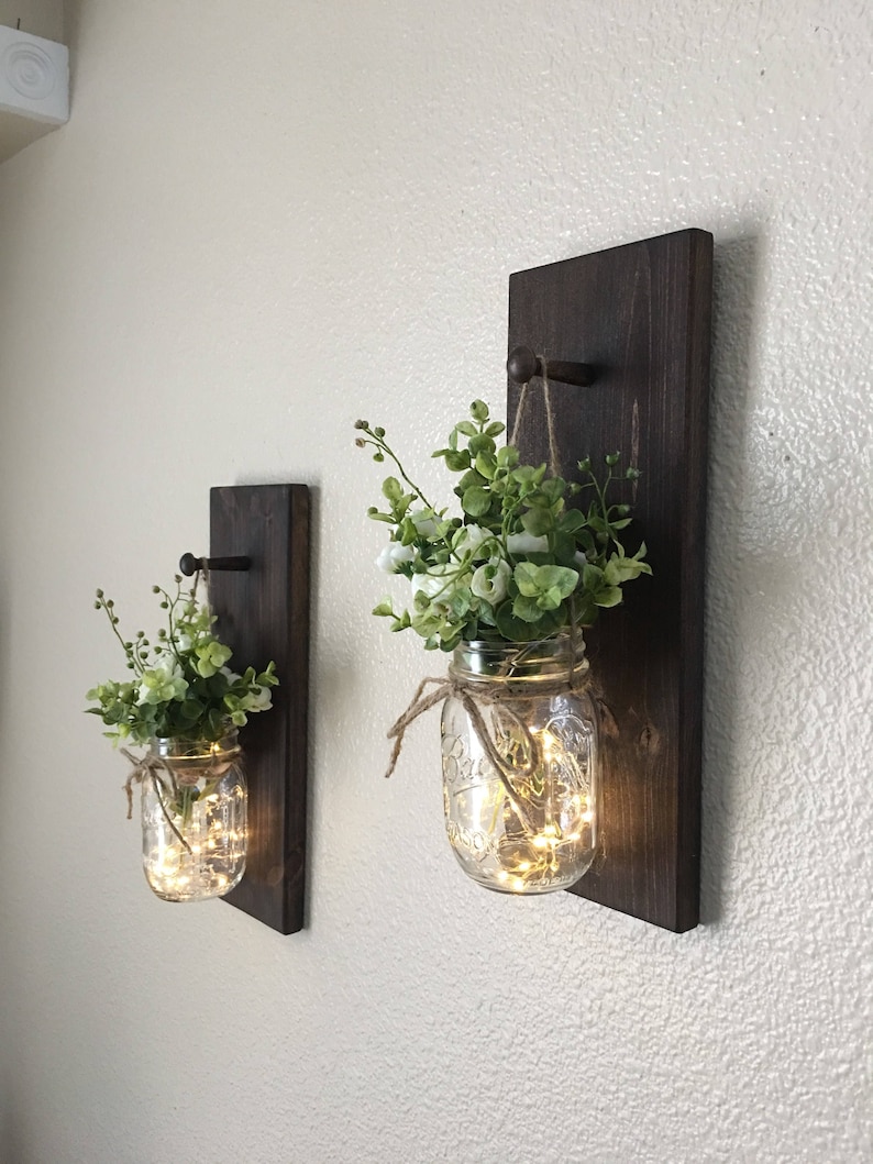 Home Decor Mason Jar Wall Sconce Set of 1 or 2 Rustic Etsy
