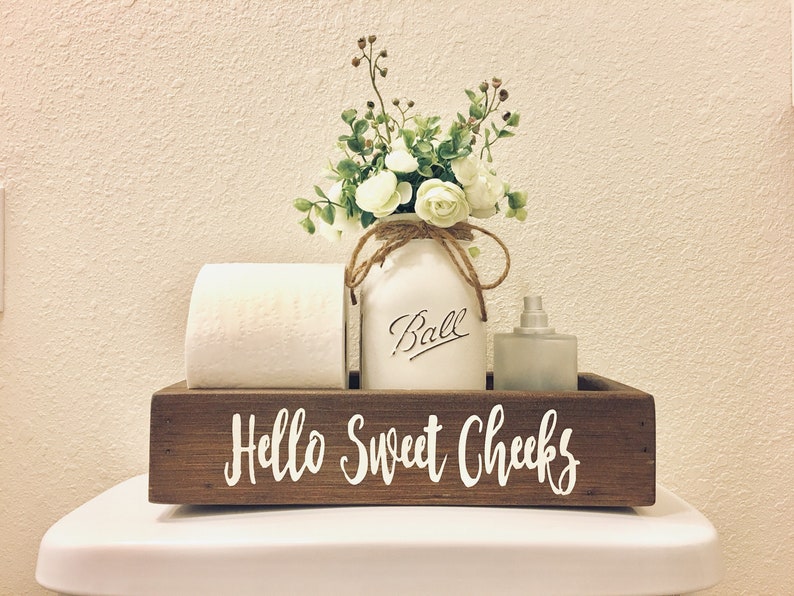 Hello Sweet Cheeks Wood Toilet Box Toilet Tray Bathroom Etsy
