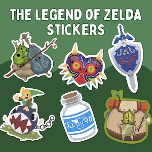 Legend of Zelda Stickers | Majoras Mask | Master Sword & Hylian Shield | Makar | Links Awakening | Lon Lon Milk | Korok