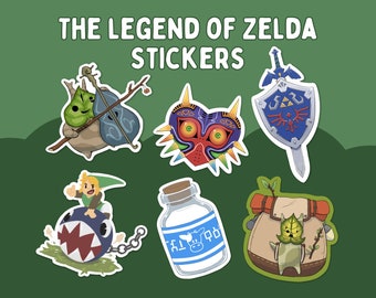 Legend of Zelda Stickers | Majoras Mask | Master Sword & Hylian Shield | Makar | Links Awakening | Lon Lon Milk | Korok