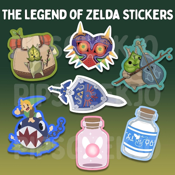 Legend of Zelda Stickers | Majoras Mask | Master Sword & Hylian Shield | Makar | Links Awakening | Lon Lon Milk | Korok