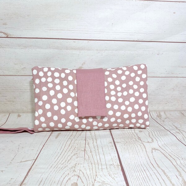 3 Pocket Nappy portemonnee luier clutch in stoffige roze en witte stippen reisbabytas